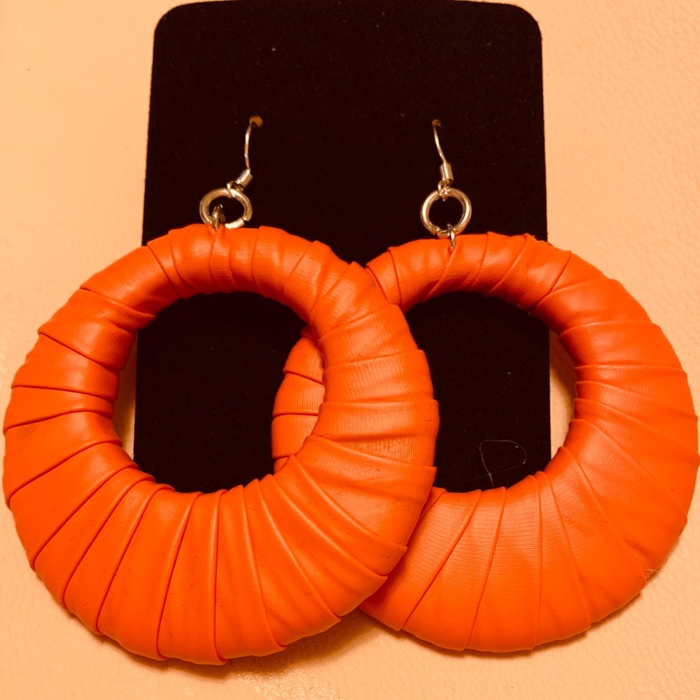 Orange faux leather earrings